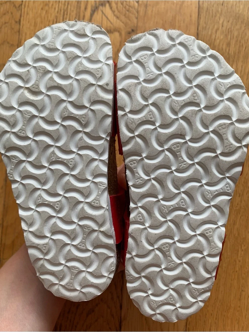 Cute red Birkenstock Scalloped Strap Sandals Size 24 EU (8 US)
